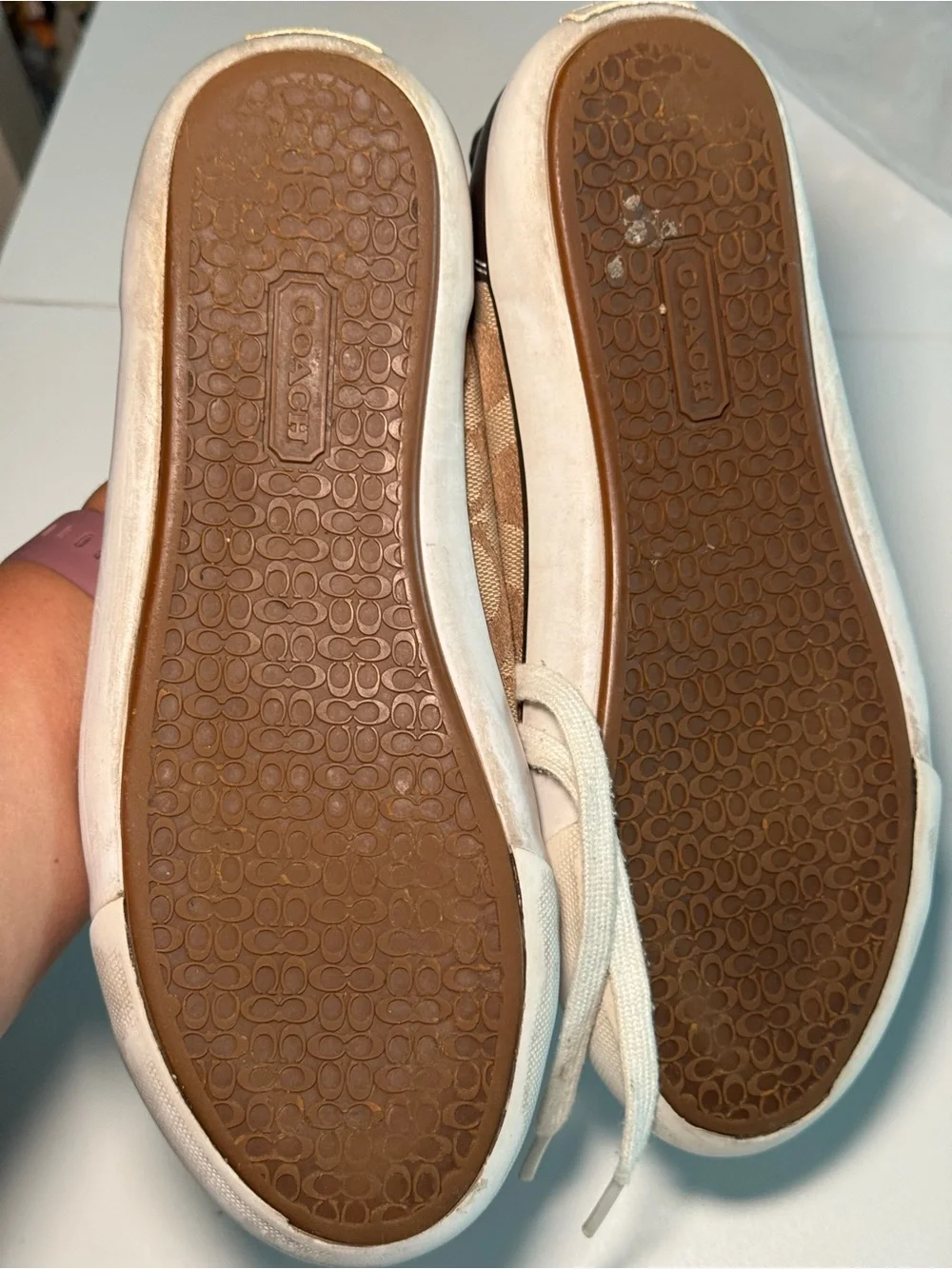 COACH Brown Signature Canvas Sneaker with Cream Laces size 8